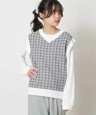 KJFEP30034 a.v.v KIDS(アー・ヴェ・ヴェ) [100-130]【洗濯機で洗える】Vネックニットベスト&長袖Ｔシャツ2点セット ブラック