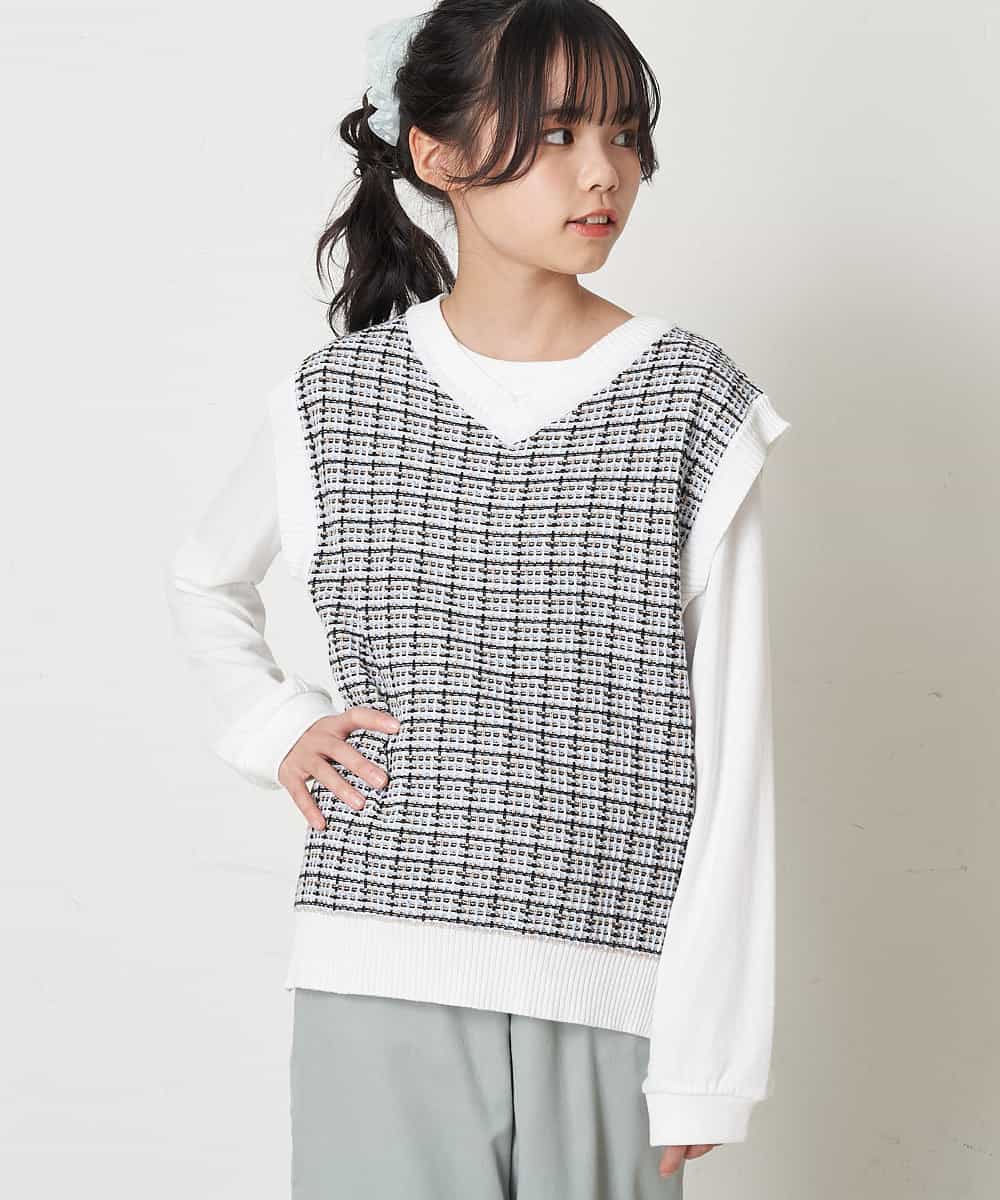 KJFEP30034 a.v.v KIDS(アー・ヴェ・ヴェ) [100-130]【洗濯機で洗える】Vネックニットベスト&長袖Ｔシャツ2点セット ブラック