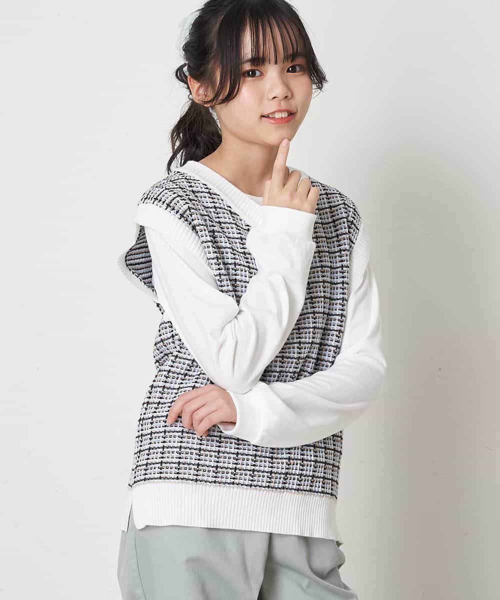 KJFEP30034 a.v.v KIDS(アー・ヴェ・ヴェ) [100-130]【洗濯機で洗える】Vネックニットベスト&長袖Ｔシャツ2点セット ブラック