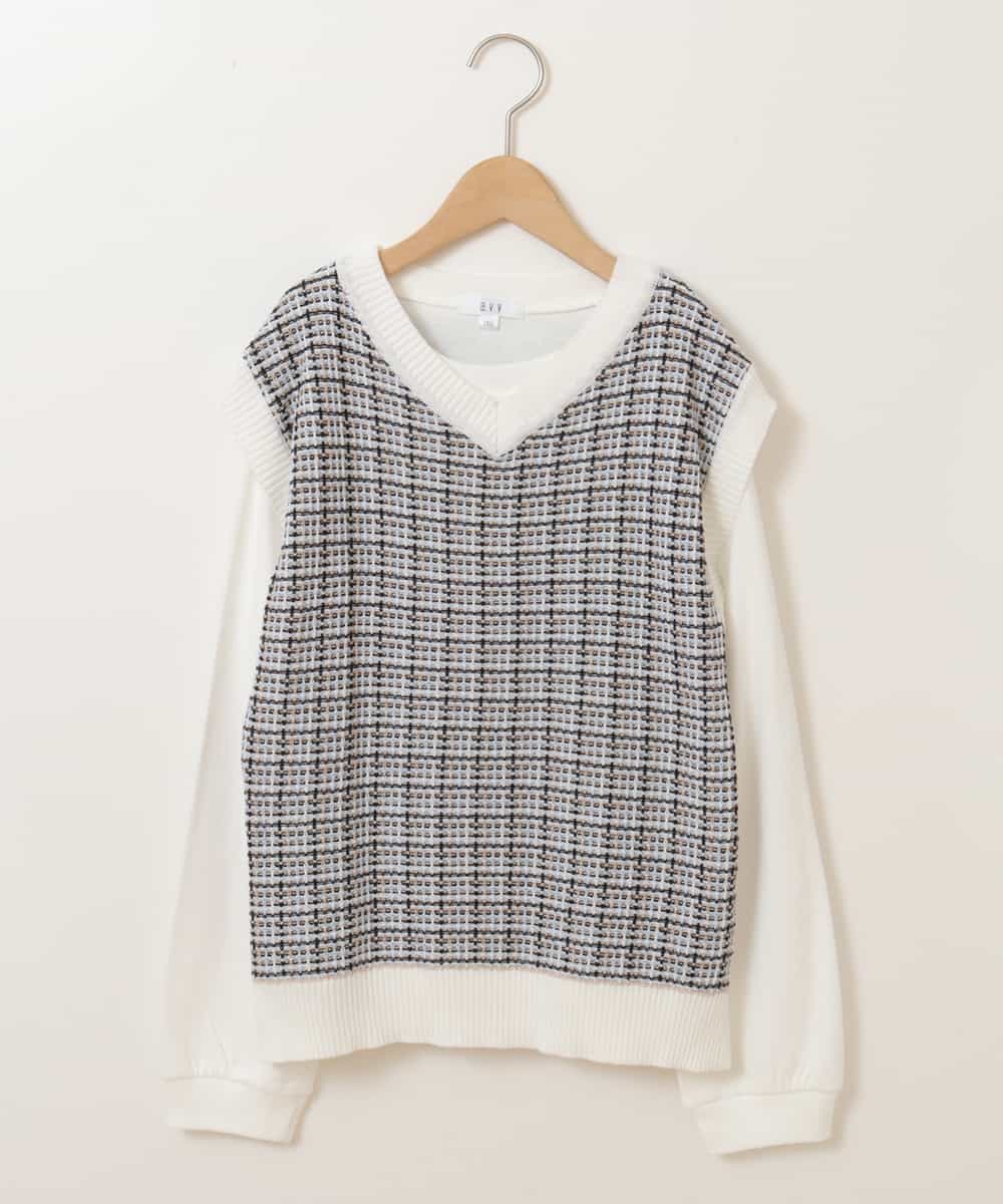 KJFEQ30039 a.v.v KIDS(アー・ヴェ・ヴェ) [140-150]【洗濯機で洗える】Vネックニットベスト&長袖Ｔシャツ2点セット ラベンダー