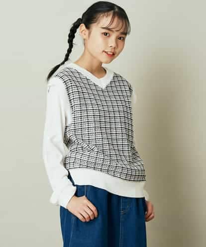 KJFEQ30039 a.v.v KIDS [140-150]【洗濯機で洗える】Vネックニットベスト&長袖Ｔシャツ2点セット