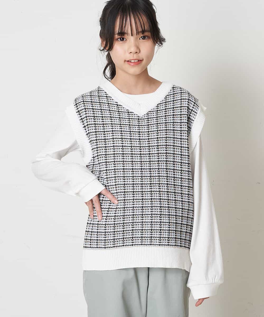 KJFEQ30039 a.v.v KIDS(アー・ヴェ・ヴェ) [140-150]【洗濯機で洗える】Vネックニットベスト&長袖Ｔシャツ2点セット ブラック