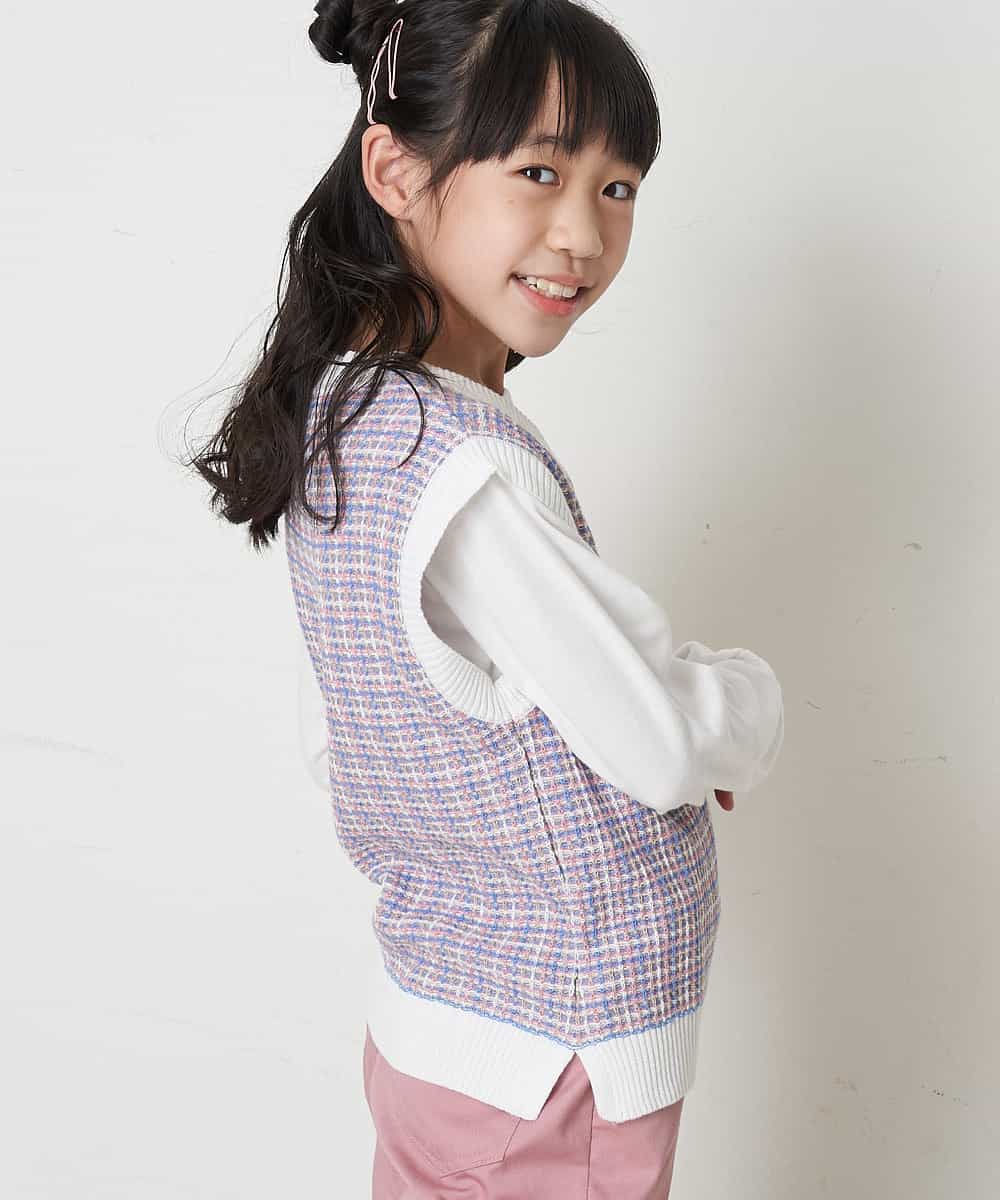 KJFEQ30039 a.v.v KIDS(アー・ヴェ・ヴェ) [140-150]【洗濯機で洗える】Vネックニットベスト&長袖Ｔシャツ2点セット ブラック