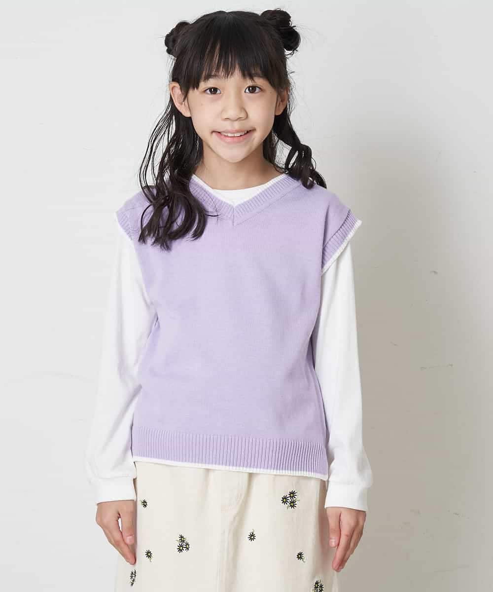 KJFEQ30039 a.v.v KIDS(アー・ヴェ・ヴェ) [140-150]【洗濯機で洗える】Vネックニットベスト&長袖Ｔシャツ2点セット ブラック