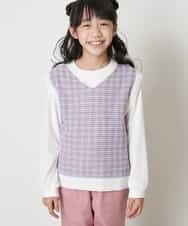 KJFER30044 a.v.v KIDS(アー・ヴェ・ヴェ) [160]【洗濯機で洗える】Vネックニットベスト&長袖Ｔシャツ2点セット ピンク