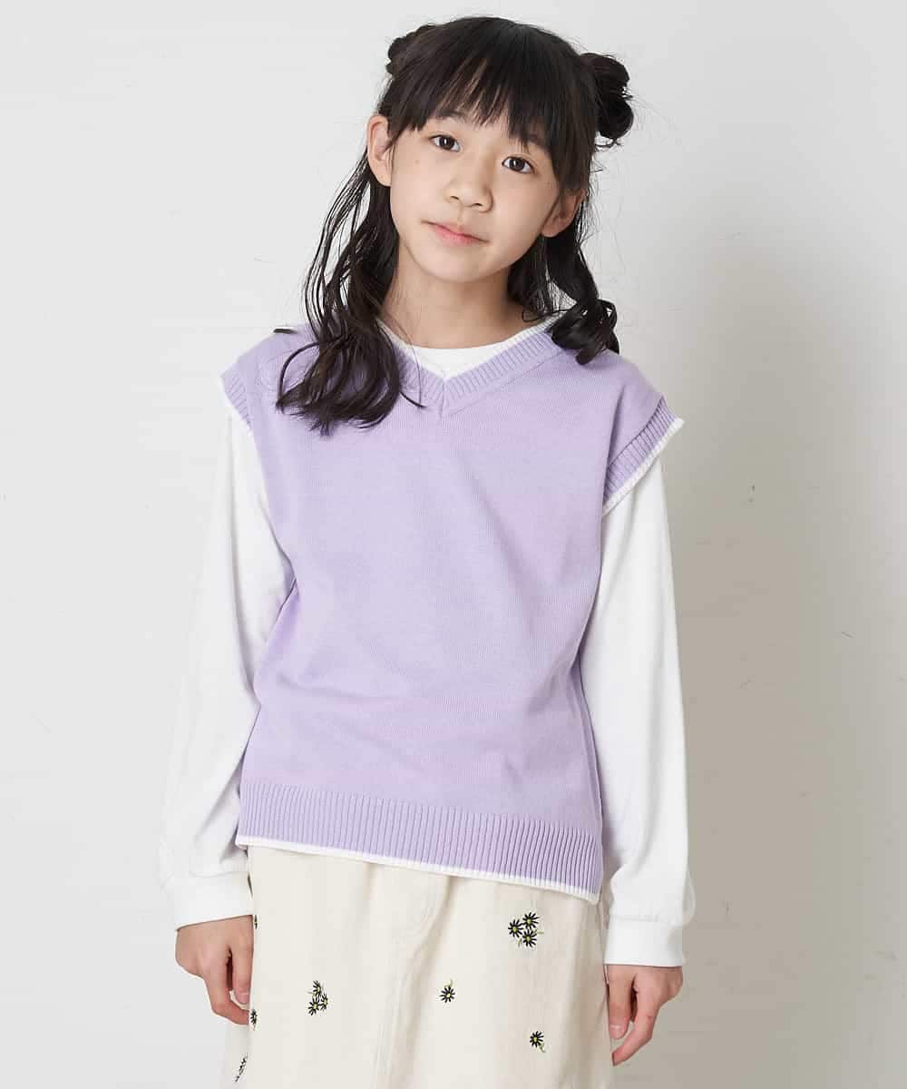 KJFER30044 a.v.v KIDS(アー・ヴェ・ヴェ) [160]【洗濯機で洗える】Vネックニットベスト&長袖Ｔシャツ2点セット ラベンダー