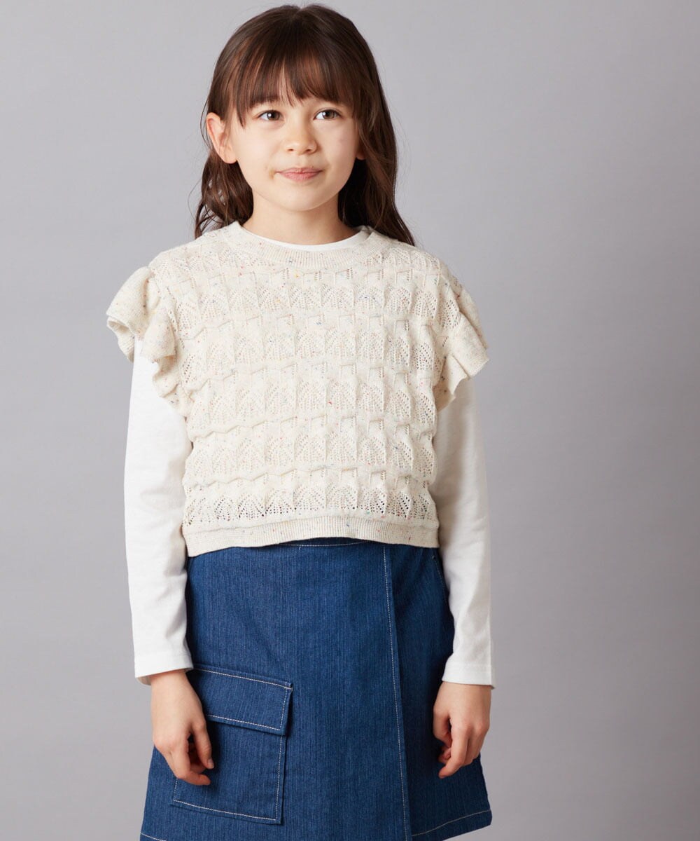 KJFEX30054 a.v.v KIDS(アー・ヴェ・ヴェ) [160]【2点セット】透かし編みカラーネップベストセット アイボリー