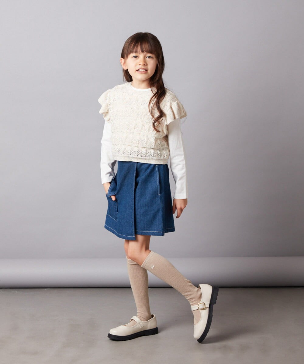 KJFEX30054 a.v.v KIDS(アー・ヴェ・ヴェ) [160]【2点セット】透かし編みカラーネップベストセット アイボリー