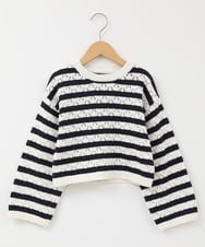 KJFEX32044 a.v.v KIDS(アー・ヴェ・ヴェ) [160]ラメボーダーショートニット ネイビー