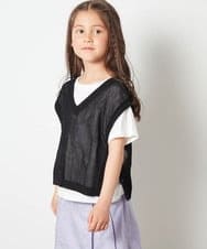 KJFFS01034 a.v.v KIDS(アー・ヴェ・ヴェ) [120-130]【2点セット】サイドリボンメッシュニットベストセット ブラック