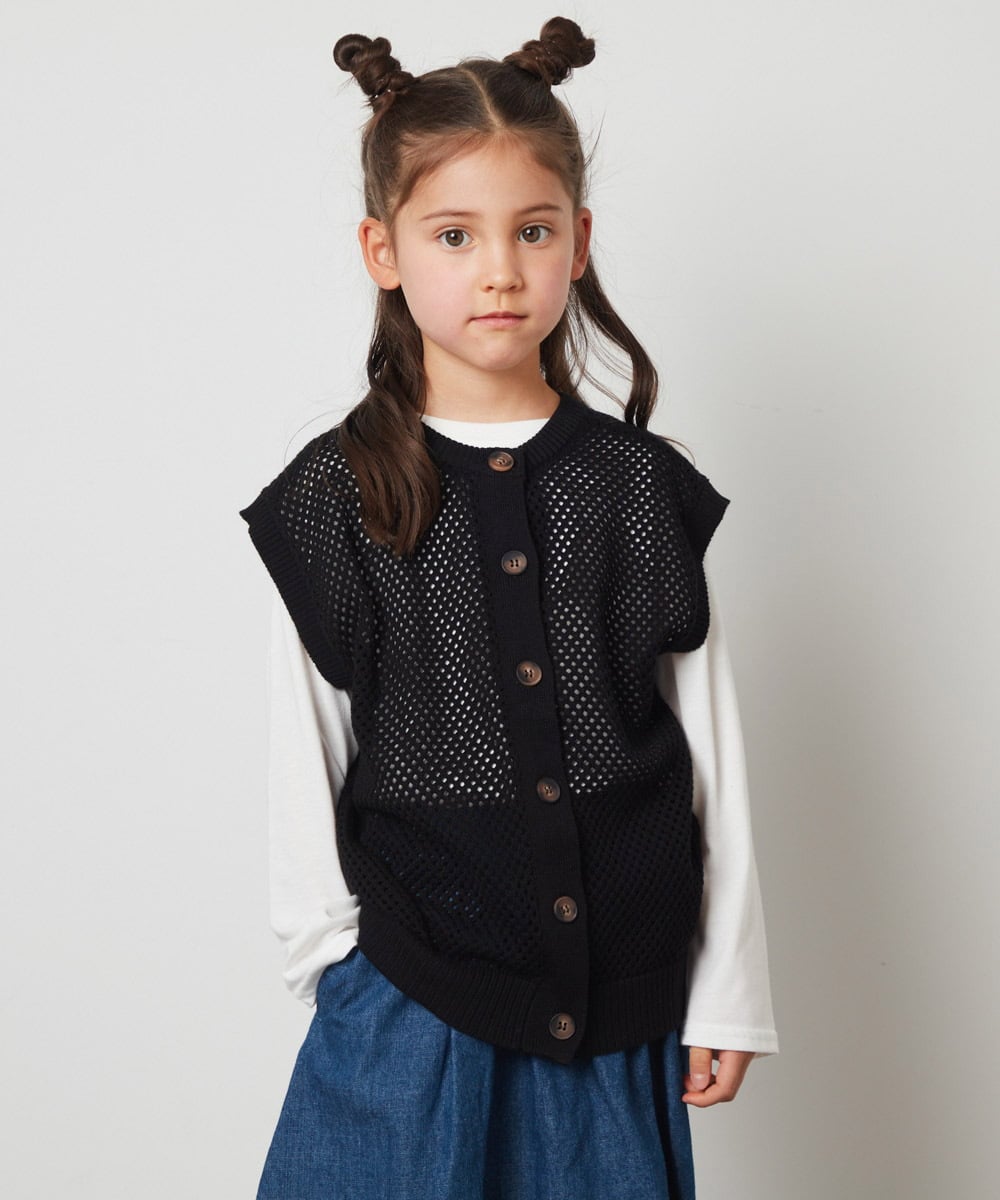 KJFFS40039 a.v.v KIDS(アー・ヴェ・ヴェ) [120-130]【2点セット/2WAY】バックボタンメッシュニットベストセット ブラック