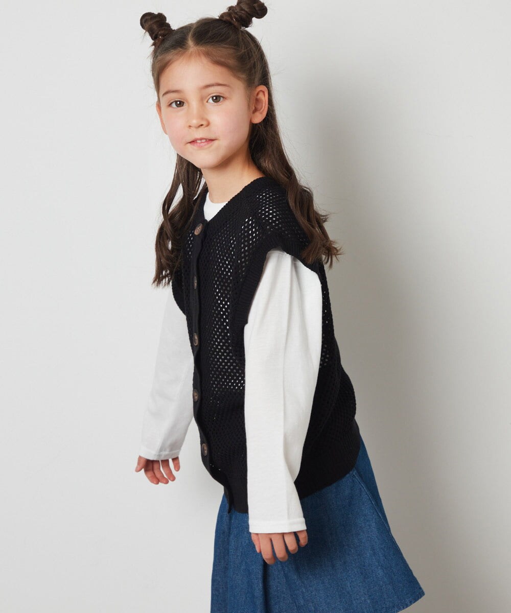 KJFFS40039 a.v.v KIDS(アー・ヴェ・ヴェ) [120-130]【2点セット/2WAY】バックボタンメッシュニットベストセット ブラック
