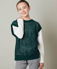 KJFFT40044 a.v.v KIDS(アー・ヴェ・ヴェ) [140-150]【2点セット/2WAY】バックボタンメッシュニットベストセット グリーン