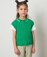 KJFFT41044 a.v.v KIDS(アー・ヴェ・ヴェ) [140-150]【2点セット】アイレット柄襟付きニットベストセット グリーン