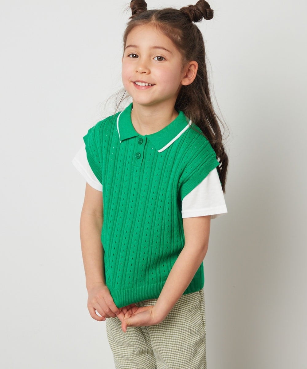 KJFFT41044 a.v.v KIDS(アー・ヴェ・ヴェ) [140-150]【2点セット】アイレット柄襟付きニットベストセット ブラック