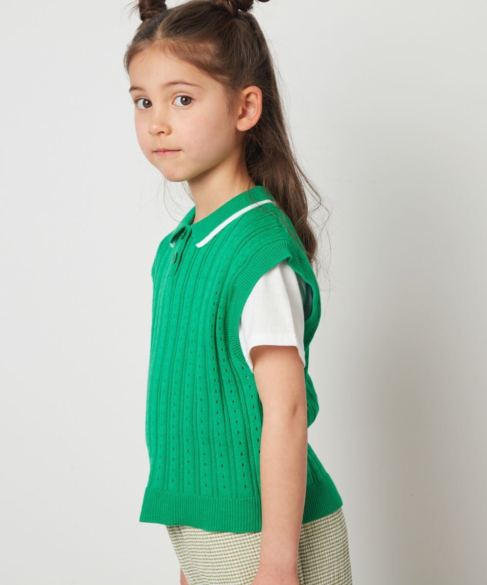 KJFFT41044 a.v.v KIDS(アー・ヴェ・ヴェ) [140-150]【2点セット】アイレット柄襟付きニットベストセット ブラック