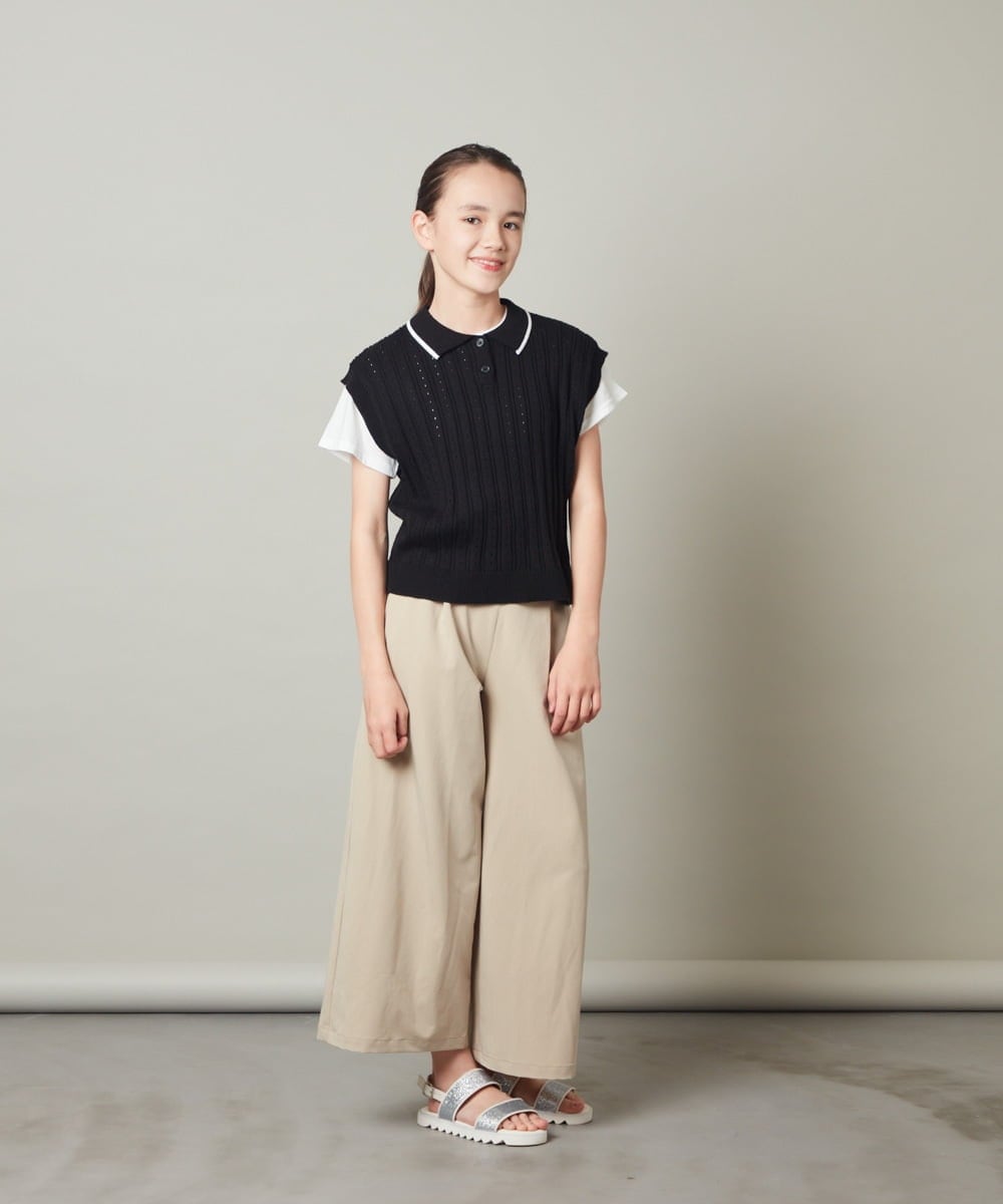 KJFFT41044 a.v.v KIDS(アー・ヴェ・ヴェ) [140-150]【2点セット】アイレット柄襟付きニットベストセット ブラック