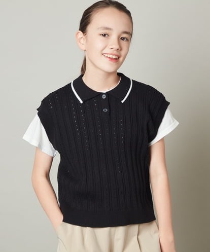 KJFFT41044 a.v.v KIDS [140-150]【2点セット】アイレット柄襟付きニットベストセット