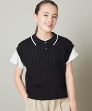 KJFFT41044 a.v.v KIDS(アー・ヴェ・ヴェ) [140-150]【2点セット】アイレット柄襟付きニットベストセット ブラック