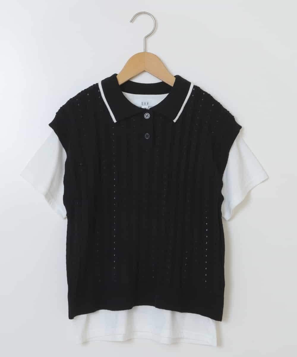 KJFFT41044 a.v.v KIDS(アー・ヴェ・ヴェ) [140-150]【2点セット】アイレット柄襟付きニットベストセット ブラック
