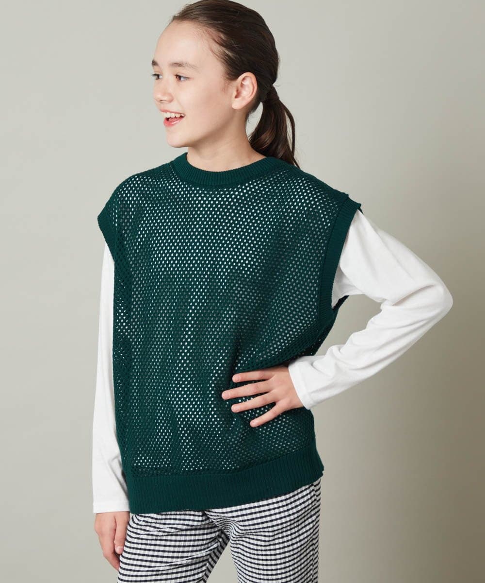 KJFFU40049 a.v.v KIDS(アー・ヴェ・ヴェ) [160]【2点セット/2WAY】バックボタンメッシュニットベストセット グリーン