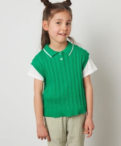 KJFFU41049 a.v.v KIDS [160]【2点セット】アイレット柄襟付きニットベストセット