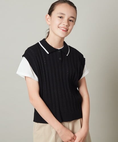 KJFFU41049 a.v.v KIDS [160]【2点セット】アイレット柄襟付きニットベストセット