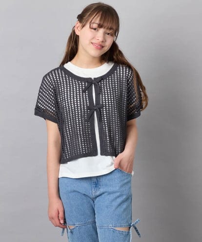 KJFGD55049 a.v.v KIDS [120-160][SET][ママとお揃いコーデが叶う]メッシュニットレイヤードトップス