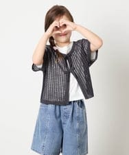 KJFGD55049 a.v.v KIDS(アー・ヴェ・ヴェ) [120-160][SET][ママとお揃いコーデが叶う]メッシュニットレイヤードトップス ダークグレー