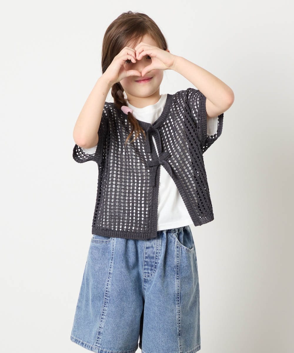 KJFGD55049 a.v.v KIDS(アー・ヴェ・ヴェ) [120-160][SET][ママとお揃いコーデが叶う]メッシュニットレイヤードトップス ダークグレー