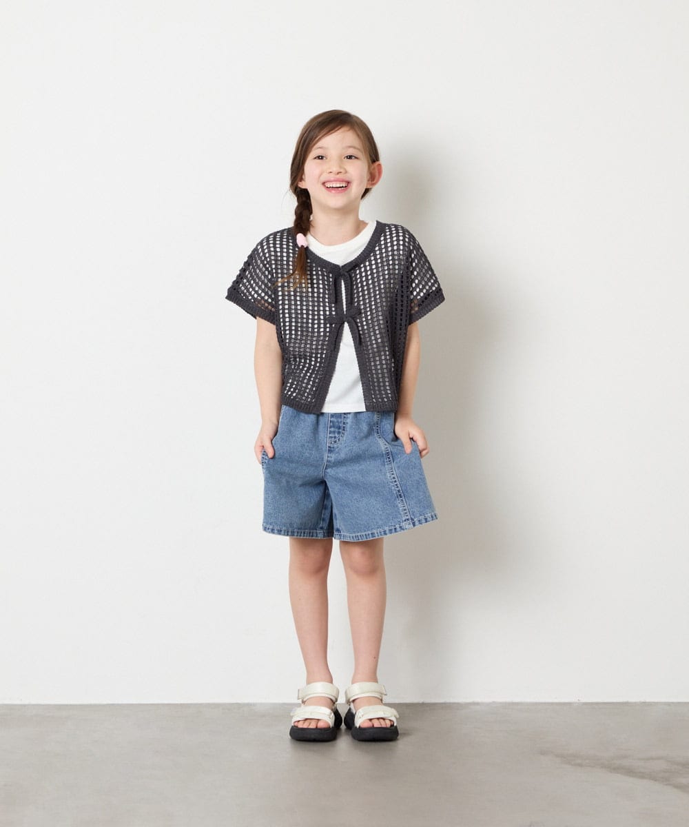 KJFGD55049 a.v.v KIDS(アー・ヴェ・ヴェ) [120-160][SET][ママとお揃いコーデが叶う]メッシュニットレイヤードトップス ダークグレー