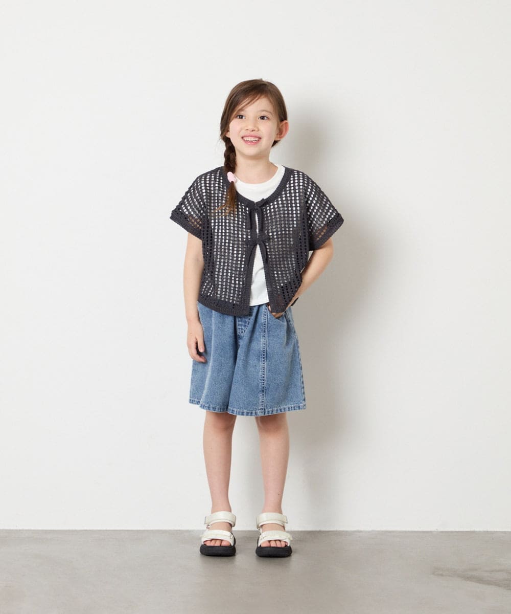 KJFGD55049 a.v.v KIDS(アー・ヴェ・ヴェ) [120-160][SET][ママとお揃いコーデが叶う]メッシュニットレイヤードトップス ダークグレー