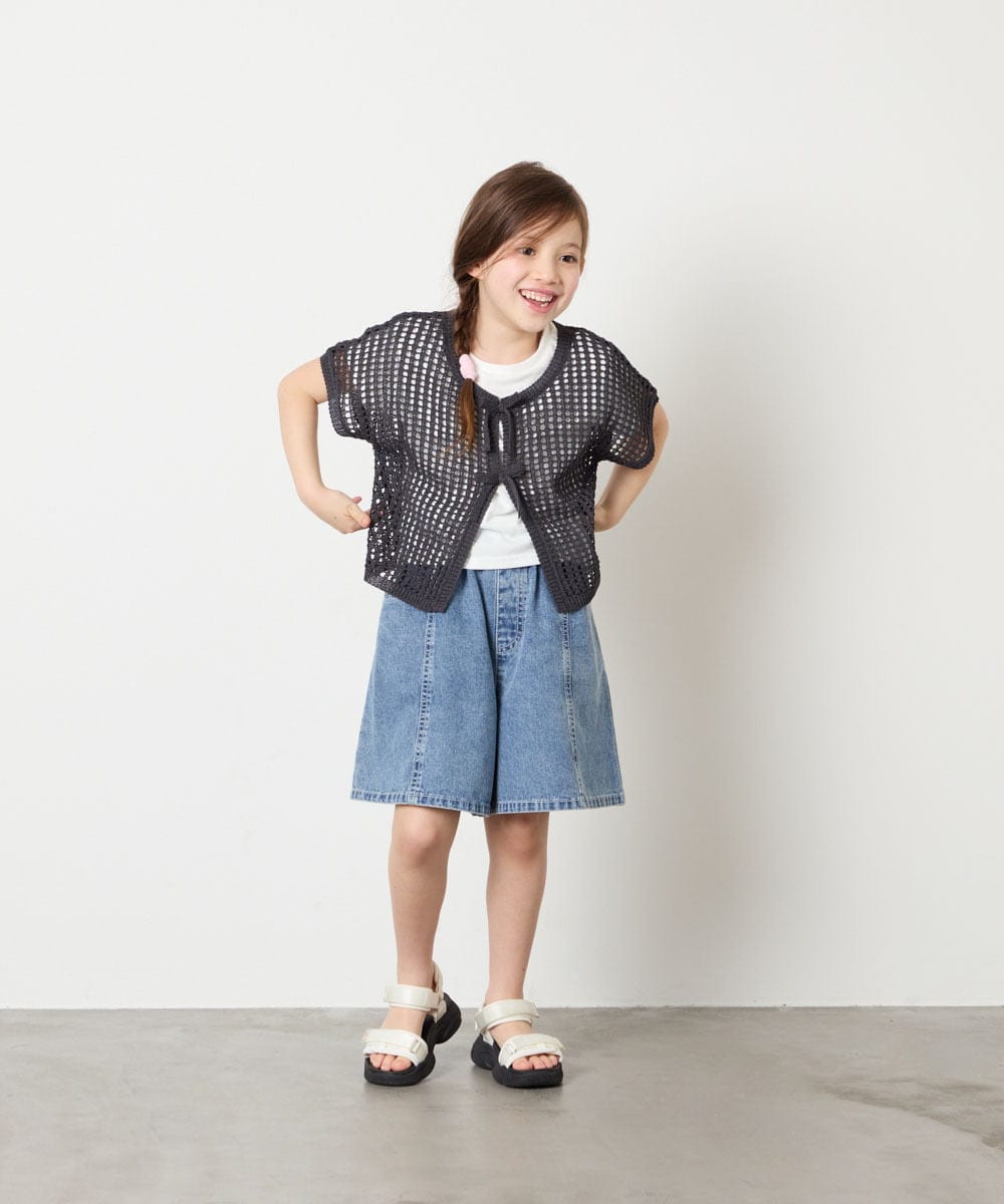 KJFGD55049 a.v.v KIDS(アー・ヴェ・ヴェ) [120-160][SET][ママとお揃いコーデが叶う]メッシュニットレイヤードトップス ダークグレー