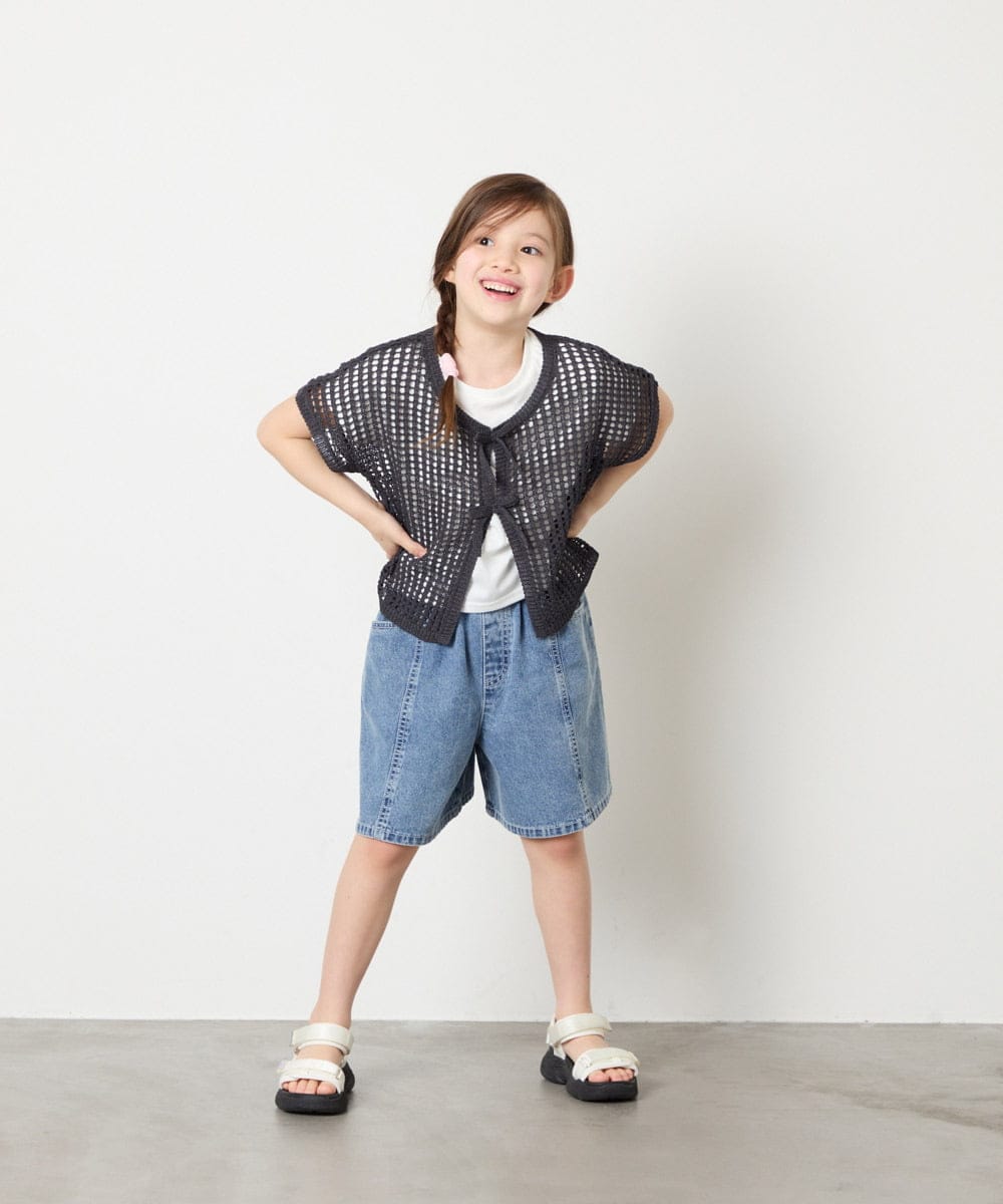 KJFGD55049 a.v.v KIDS(アー・ヴェ・ヴェ) [120-160][SET][ママとお揃いコーデが叶う]メッシュニットレイヤードトップス ダークグレー