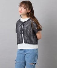 KJFGD55049 a.v.v KIDS(アー・ヴェ・ヴェ) [120-160][SET][ママとお揃いコーデが叶う]メッシュニットレイヤードトップス ダークグレー