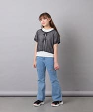 KJFGD55049 a.v.v KIDS(アー・ヴェ・ヴェ) [120-160][SET][ママとお揃いコーデが叶う]メッシュニットレイヤードトップス ダークグレー