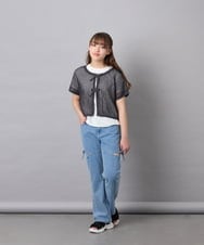 KJFGD55049 a.v.v KIDS(アー・ヴェ・ヴェ) [120-160][SET][ママとお揃いコーデが叶う]メッシュニットレイヤードトップス ダークグレー