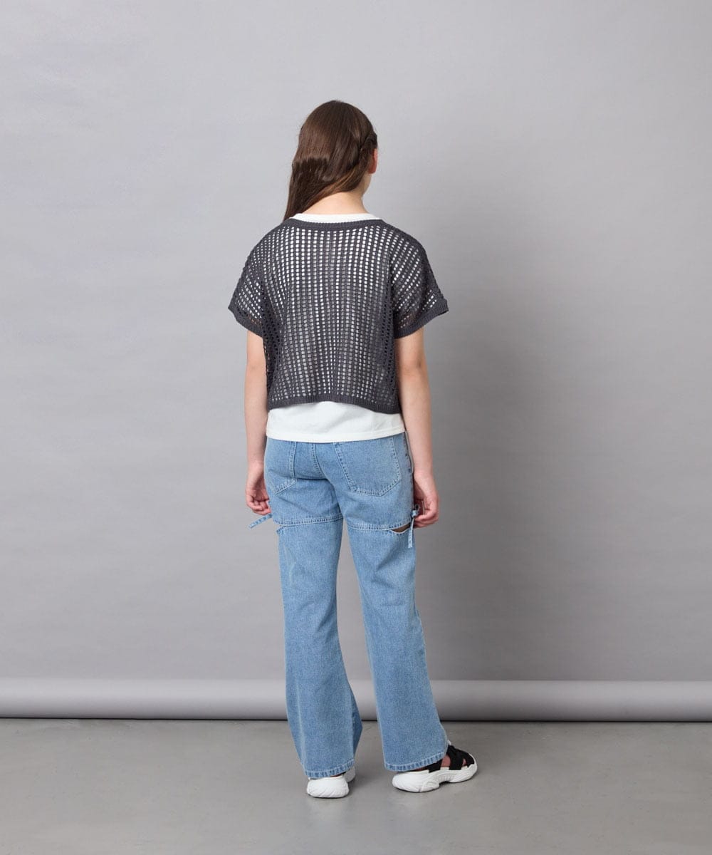 KJFGD55049 a.v.v KIDS(アー・ヴェ・ヴェ) [120-160][SET][ママとお揃いコーデが叶う]メッシュニットレイヤードトップス ダークグレー