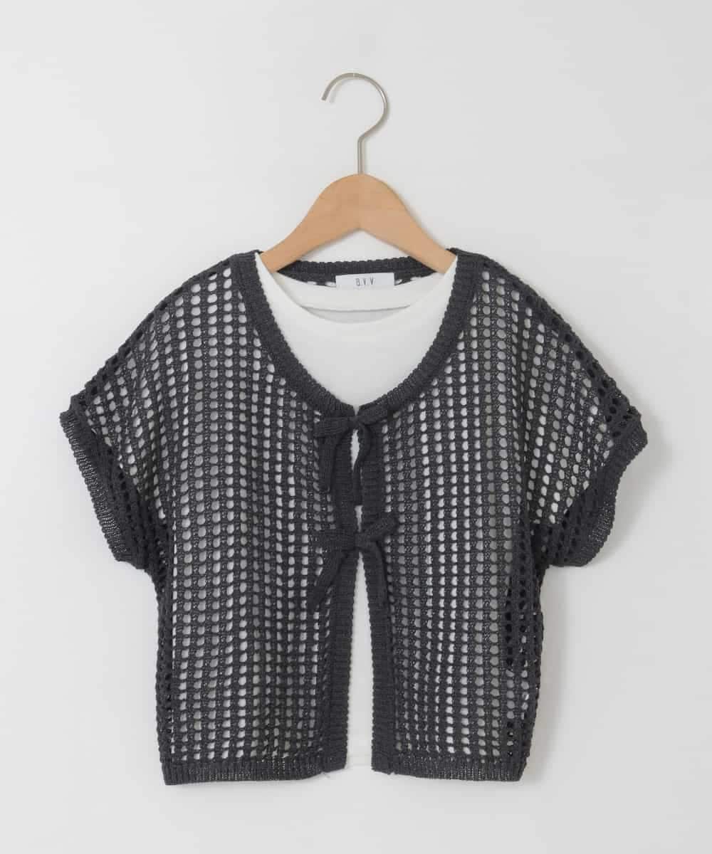 KJFGD55049 a.v.v KIDS(アー・ヴェ・ヴェ) [120-160][SET][ママとお揃いコーデが叶う]メッシュニットレイヤードトップス ダークグレー