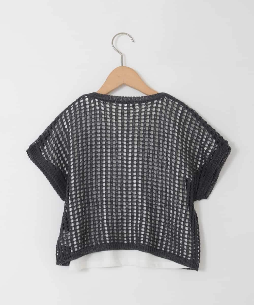 KJFGD55049 a.v.v KIDS(アー・ヴェ・ヴェ) [120-160][SET][ママとお揃いコーデが叶う]メッシュニットレイヤードトップス ダークグレー