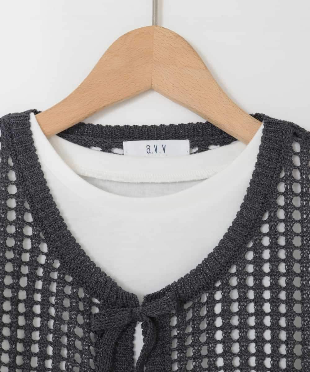 KJFGD55049 a.v.v KIDS(アー・ヴェ・ヴェ) [120-160][SET][ママとお揃いコーデが叶う]メッシュニットレイヤードトップス ダークグレー