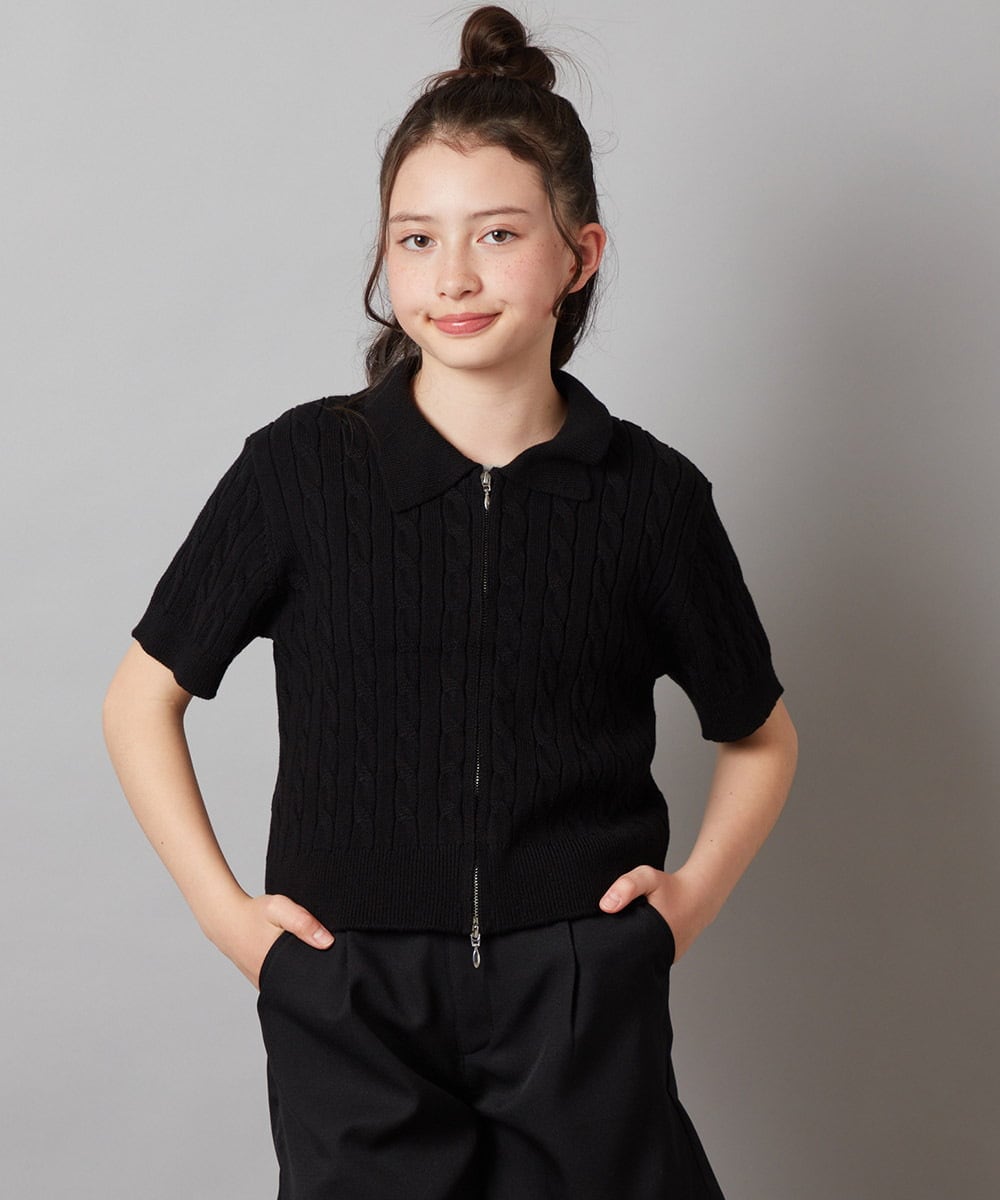 KJFGX01044 a.v.v KIDS(アー・ヴェ・ヴェ) 【ジュニア】[160]襟付きジップアップニット ブラック