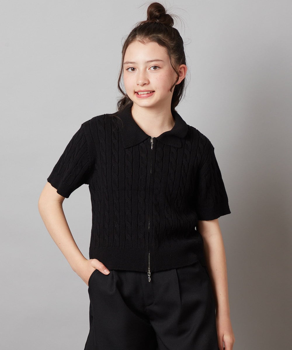 KJFGX01044 a.v.v KIDS(アー・ヴェ・ヴェ) 【ジュニア】[160]襟付きジップアップニット ブラック