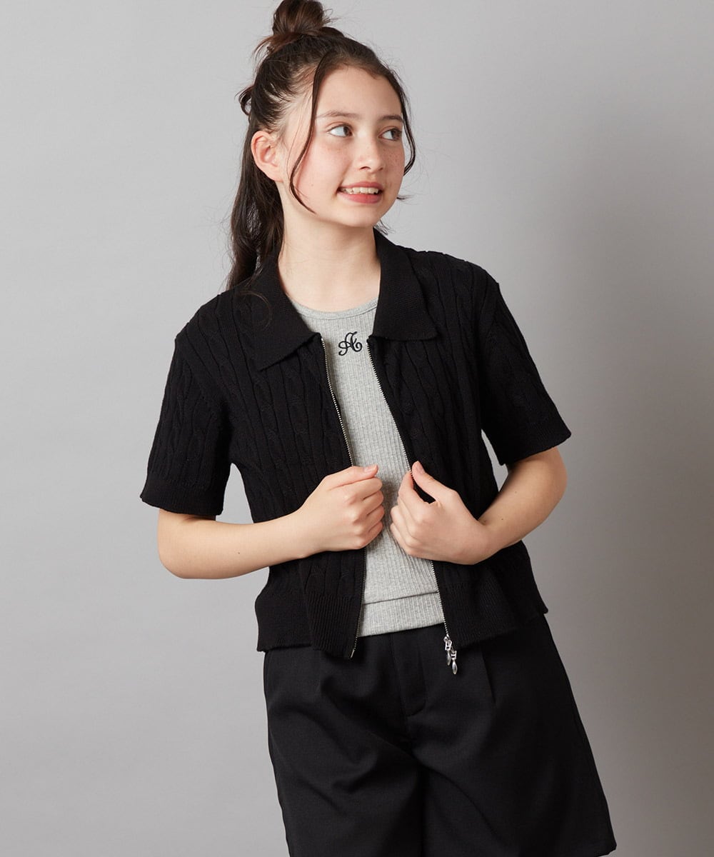 KJFGX01044 a.v.v KIDS(アー・ヴェ・ヴェ) 【ジュニア】[160]襟付きジップアップニット ブラック