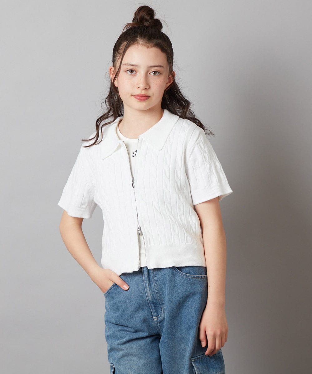 KJFGX01044 a.v.v KIDS(アー・ヴェ・ヴェ) 【ジュニア】[160]襟付きジップアップニット ブラック