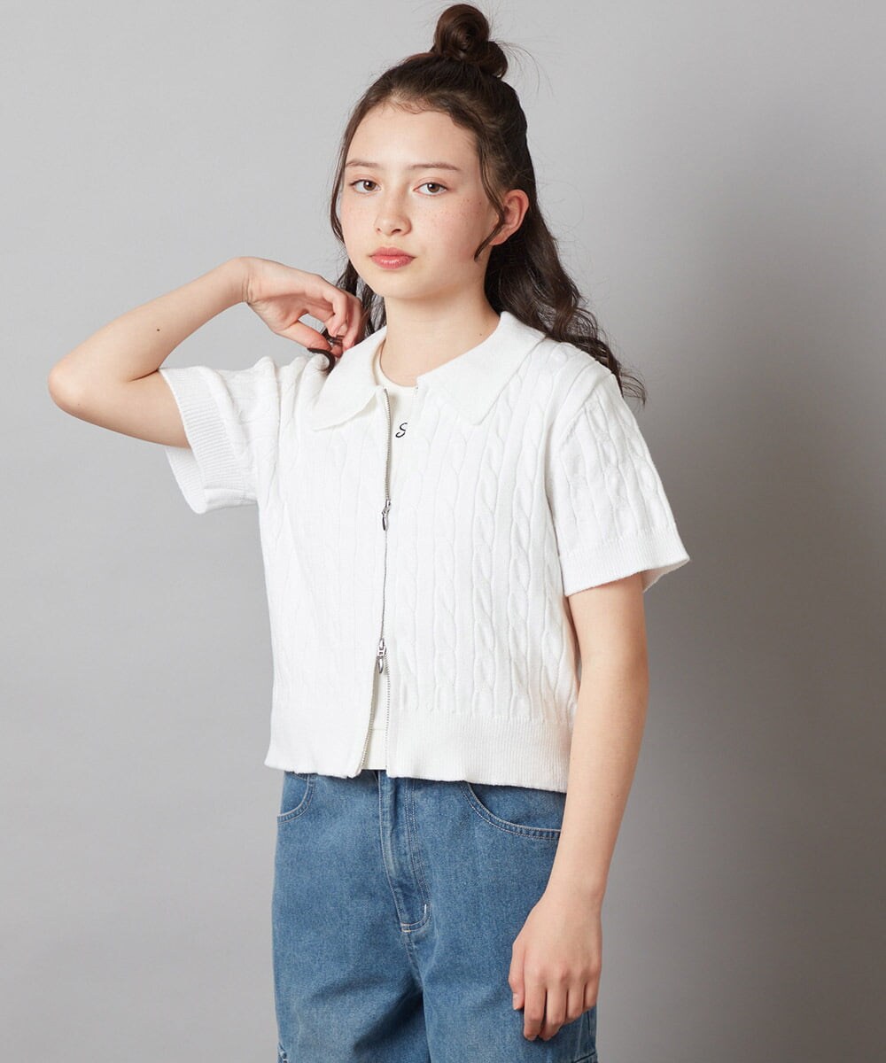 KJFGX01044 a.v.v KIDS(アー・ヴェ・ヴェ) 【ジュニア】[160]襟付きジップアップニット ブラック