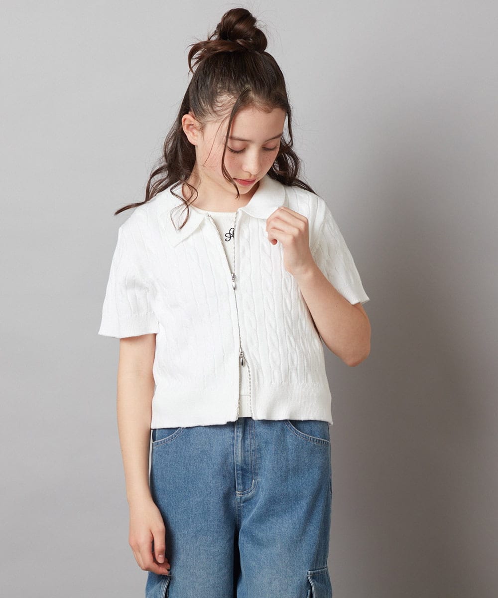 KJFGX01044 a.v.v KIDS(アー・ヴェ・ヴェ) 【ジュニア】[160]襟付きジップアップニット ブラック