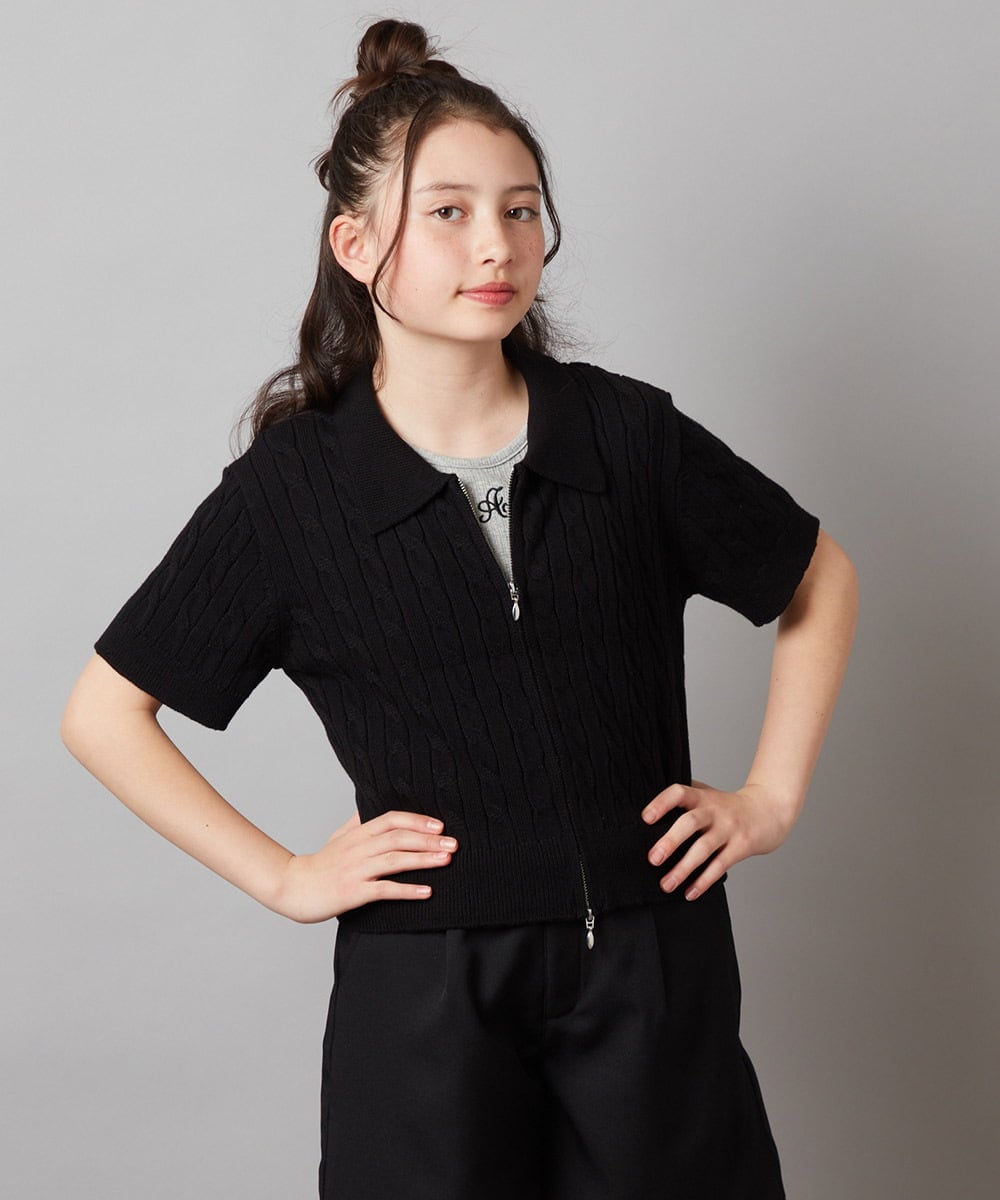 KJFGX01044 a.v.v KIDS(アー・ヴェ・ヴェ) 【ジュニア】[160]襟付きジップアップニット ブラック