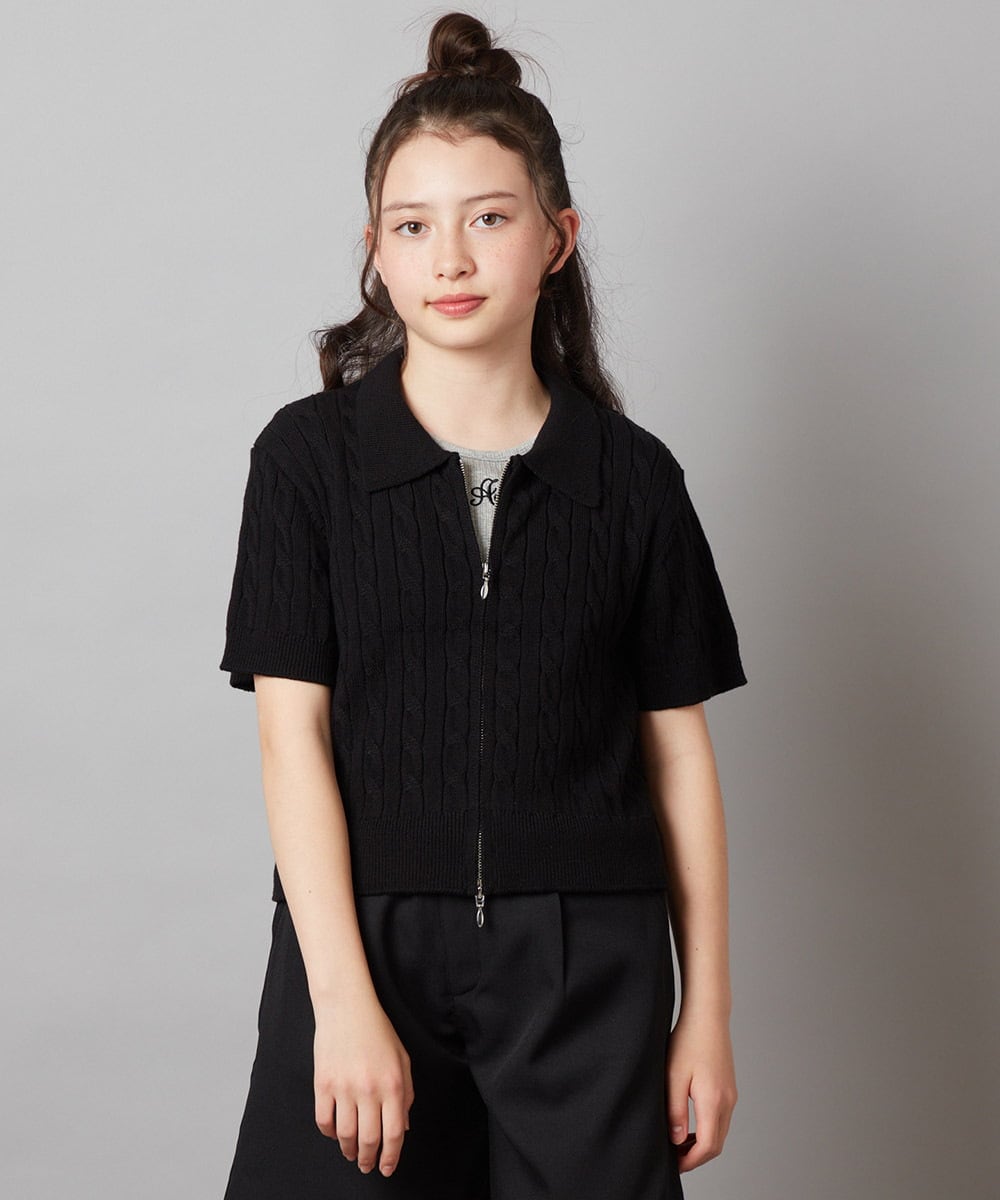 KJFGX01044 a.v.v KIDS(アー・ヴェ・ヴェ) 【ジュニア】[160]襟付きジップアップニット ブラック