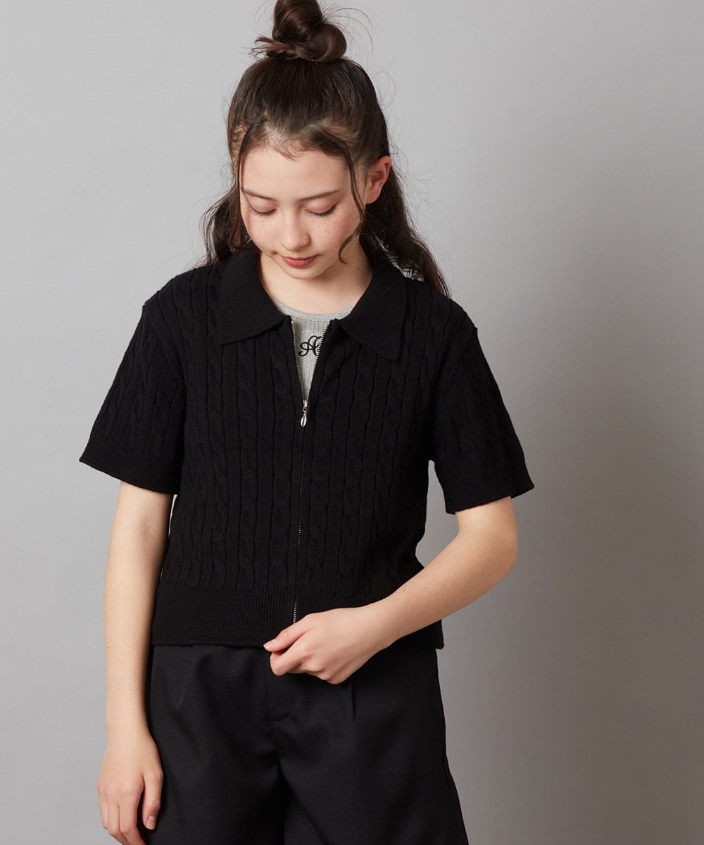 KJFGX01044 a.v.v KIDS(アー・ヴェ・ヴェ) 【ジュニア】[160]襟付きジップアップニット ブラック